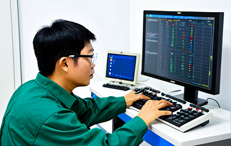 PLC Programming**
"A Vietnamese automation technician in a clean, modern workshop, fully clothed in appropriate work attire (long sleeves, safety glasses), focused on programming a PLC (Programmable Logic Controller) using a computer with Vietnamese language interface. The PLC is connected to various industrial sensors and actuators. Safe for work, appropriate content, professional environment, perfect anatomy, natural proportions, modest attire, high quality."
**