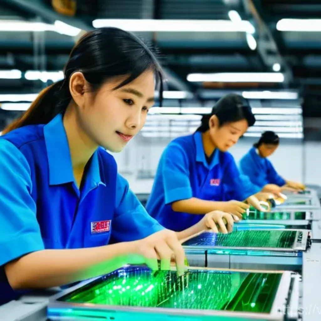 공장자동화와 머신러닝 - **Prompt:** A futuristic and clean manufacturing floor in a Vietnamese factory. Advanced robotic arm...