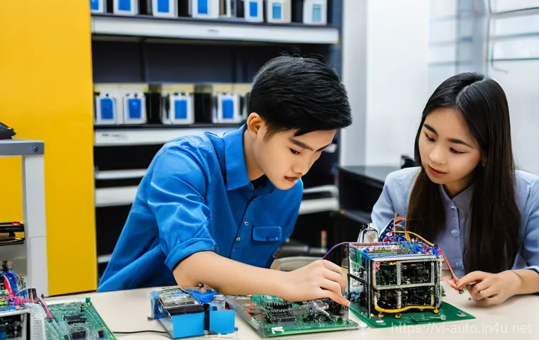 공장자동화 엔지니어의 커리어 패스 - **Prompt:** A modern, brightly lit factory floor in Vietnam, where a young Vietnamese automation eng...