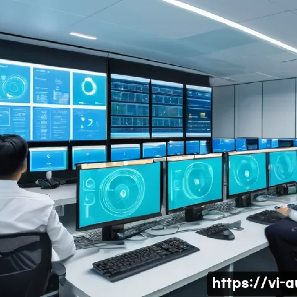 스마트 팩토리의 보안 문제 - A modern Vietnamese smart factory control room filled with diverse industrial IoT devices and sensor...