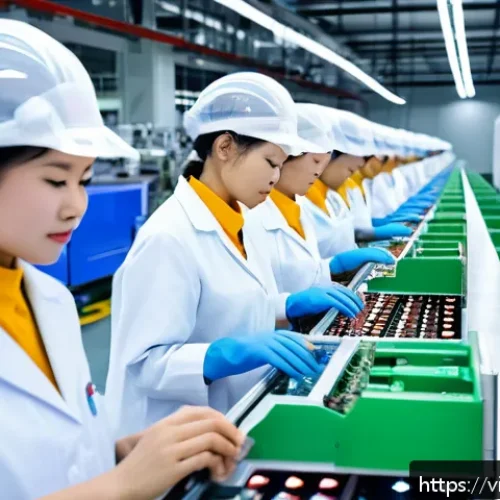 Home 31 공장자동화와 지속 가능성 - A modern Vietnamese electronics factory interior showcasing advanced automation technology: sleek ro...