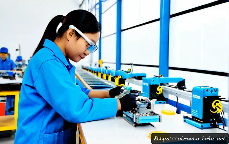 Home 17 공장자동화 설비의 최신 기술 - Photorealistic modern factory automation line in Vietnam, collaborative robotic arms assembling prec...