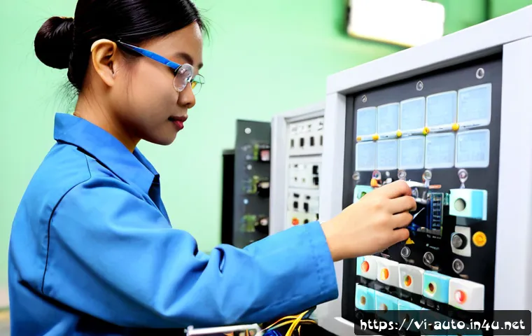 Home 17 공장자동화 중점 과목별 학습법 - Photorealistic vocational automation training lab in Vietnam, focused Vietnamese adult student weari...